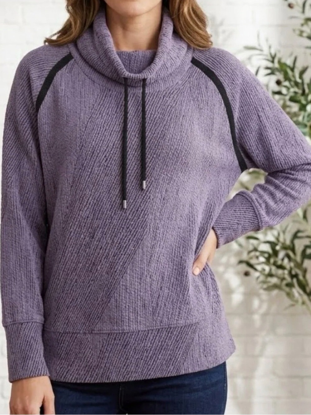 Kirkland Signature Lavender Cowl Neck Pullover with Black Trim